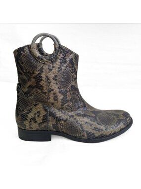 Rare Frye Snake Leather Melissa Ring Pull On Short Boots Women 8.5 B Olive